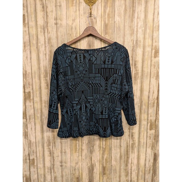 Lucy Diamonds Cropped Peplum Aztec Top Teal Velvet Scoop Neck 1X - Picture 5 of 11